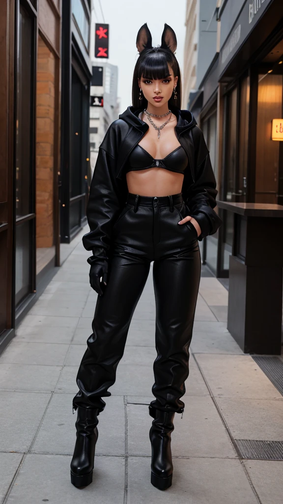 Alisha Lehmann skinny sexy model, black hair with Chinese bangs She is wearing a big oversized black hoodie oversized street wear tendy wear hands in pockets and big baggy oversized black sweatpants she has small sexy breasts ankle boots heels sexy skinny thighs,full body view, night out luxury restaurant, date night,
wearing big hooves earrings, necklace chain,no tattoo walking , big hooves earrings, facing the camera full body view both hands with gloves oversized high waist baggy pants she's wearing black hand gloves, she's wearing hand gloves 🧤 looking at the camera