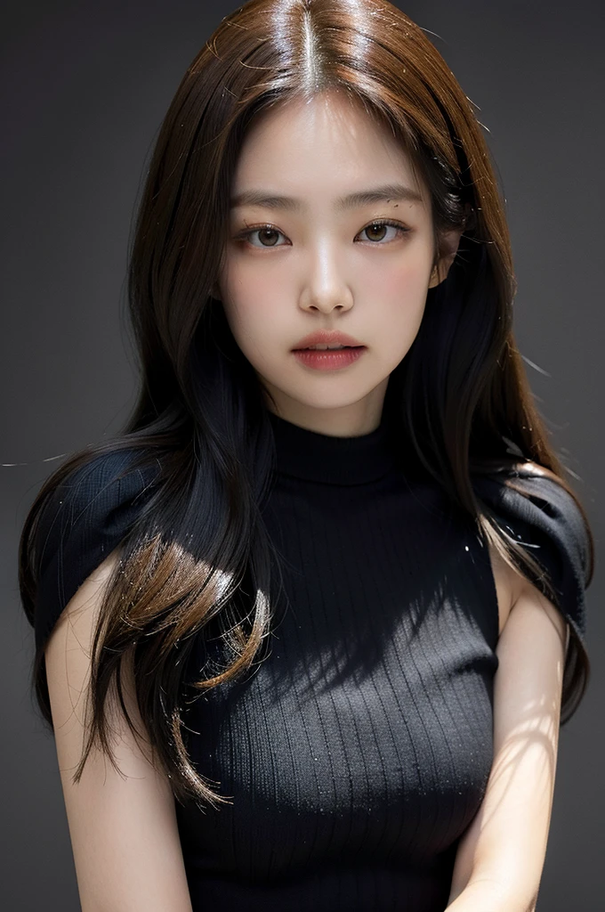 Best quality, masterpiece, ultra high res, (photorealistic:1.4), raw photo,1girl, solo, realistic, lips, looking at viewer, teeth, long hair, parted lips, nose, upper body, brown hair, simple background, brown eyes, black dress,