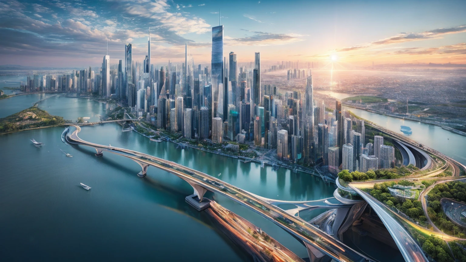 (Best quality,4K,8K,A high resolution,Masterpiece:1.2),Ultra-detailed,(Realistic,Photorealistic,photo-realistic:1.37),Futuristic floating city,Futuristic technology,Huge urban high-tech tablet platform,Airship,Floating in the sky,Futuristic city,Small airships around,High-tech hemispherical platform,Colorful lights,Advanced architecture,modernn architecture,skyscrapper,Access the cloud,Scenic beauty,view over city,Impressive design,Blend seamlessly with nature,energetic and vibrant atmosphere,Futuristic transportation system,Parking is suspended,Transparent path,Lush greenery,Sky gardens,cascading waterfalls,Magnificent skyline,reflections on the water,Sparkling river,Architectural innovation,futuristic skyscrapers,Transparent dome,The shape of the building is unusual,Elevated walkway,Impressive skyline,Glowing lights,Futuristic technology,Minimalist design,Scenic spots,Panoramic view,Cloud Piercing Tower,Vibrant colors,epic sunrise,epic sunset,Dazzling light display,magical ambiance,The future city,Urban Utopia,LuxuryLifestyle,Innovative energy,sustainable development,Smart city technology,Advanced infrastructure,Tranquil atmosphere,Nature and technology live in harmony,Awesome cityscape,Unprecedented urban planning,Architecture connects seamlessly with nature,High-tech metropolis,A cutting-edge engineering marvel,The future of urban living,Visionary architectural concept,Energy-efficient buildings,Harmony with the environment,A city floating above the clouds,Utopian dreams become reality,The possibilities are endless,State-of-the-art transportation network,Green energy integration,Innovative materials,Impressive holographic display,Advanced communication system,Breathtaking aerial view,Quiet and peaceful environment,Modernist aesthetics,Ethereal beauty