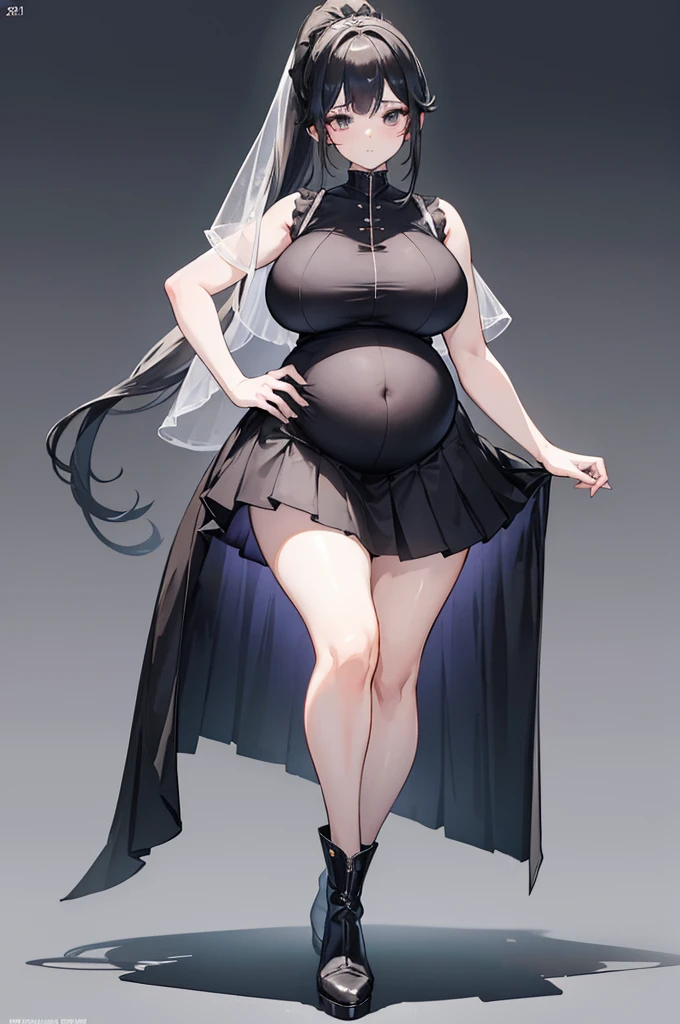 masterpiece, best quality, complex, Long hair, Silver Hair, Red Eyes, skirt, Ruffles, Gothic, Put your hands behind your back,
outdoor, Cherry blossoms, Depth of Field,Pregnant,Huge breasts
