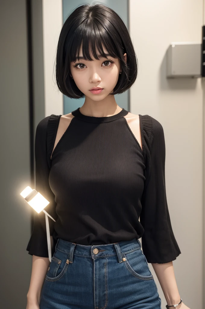 woman with light skin and black hair with bangs 