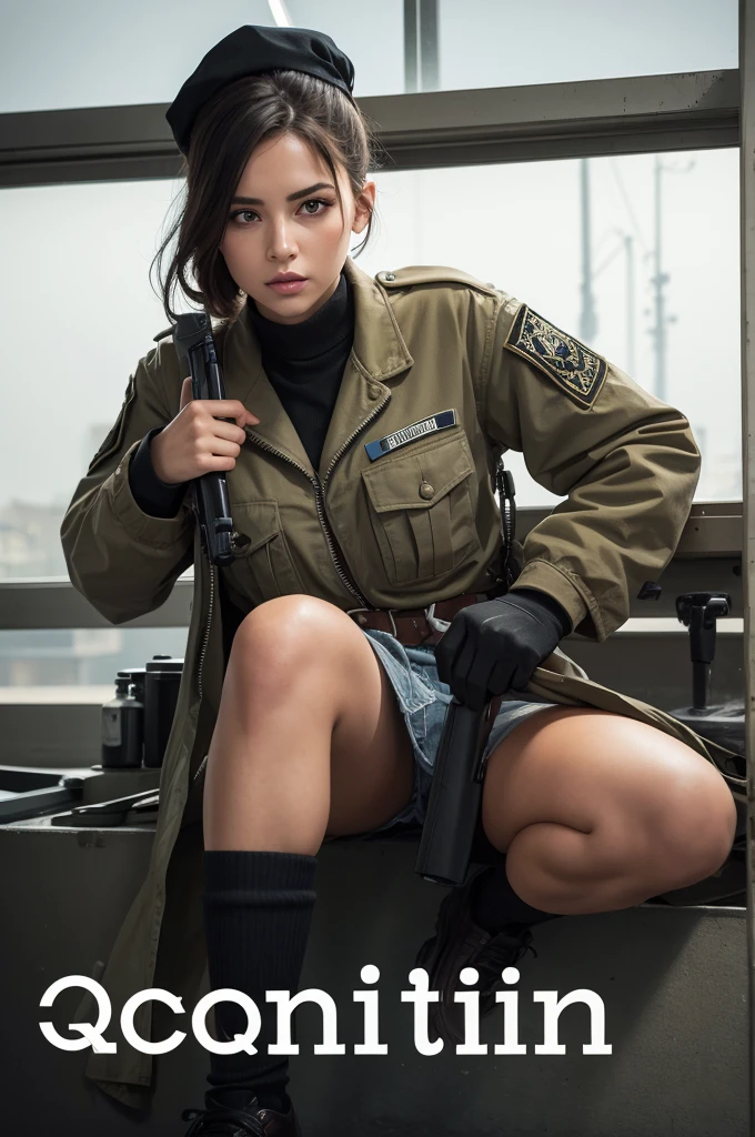 Quiet of Metal gear solid, she is sitted, upskirt