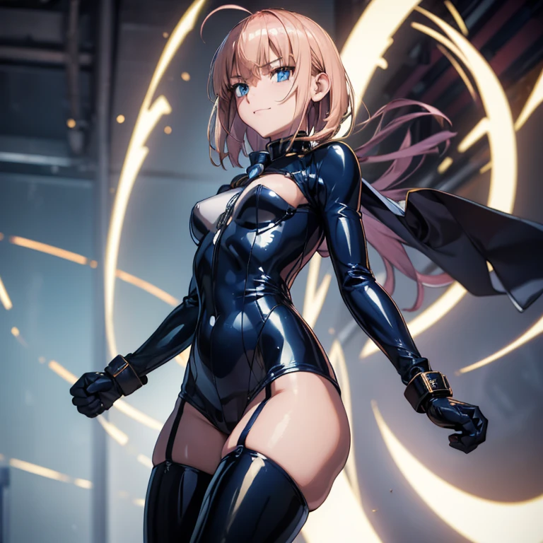 (Highest quality,4K,8k,High resolution,masterpiece:1.2),Super detailed,(Realistic,photoRealistic,photo-Realistic:1.37), A Japanese female fighter with a slim build and small face, cute, 1 girl, 18-year-old, ひざまずくPause, Black super short hair, A tight-fitting combat suit in shiny black with a patent leather finish, Tight suit, gloves, Steel City Background, night lighting, Super detailed, Explicit, Beautiful body, Beautiful Nose, Beautiful character design, Perfect Eyes, Perfect Face, 超High resolution, 4K, Beautiful feet, Perfect Legs, Nice hands, Perfect hands, masterpiece, Highest quality, Very detailed, figure, Absurd, Street Fighter, Doll Suit, Shadaloo Doll, doll suit, Expressionless, Hollow Eyes, Watching the audience, 赤いgloves, Emotionless, black latex, corruption, Mind control, Female Combatant, Full Body, hypnotismにかかった, Unfortunate trance, Full Body suit, Ribbed bodysuit, Arms at your sides, follow, Perfect female body, extremely glossy latex, hypnotism, Hypno Lola, Empty Eyes, Mind control装置, Pauses, Obedient_Pause, Slave, Have, tie, Are standing, Are standing up straight, 注意してAre standing, Have, yellow tie, belt, latex, Ribbed bodysuit, Knee socks, garter belt, Combat Ready, Extend your right arm from your shoulder and reach your hand out into the air., army, Thigh Boots, alone, Classroom of the Elite, ichinose honami, Pink blonde hair, blue eyes, Long Hair, Large Breasts, Wicked Smile, With an evil smile, ((View from below)), (masterpiece、Highest quality、最High resolution、clear_image、Detailed explanation、(View from below)): (Full body portrait、One 20 year old girl、The Face of Japan、Small face、thin、Navy blue super short bob cut hair、(Hidden Small:1.3)、輝くblue eyes、Blue and black shiny pilot suit、Armor to protect the chest、Tight fitting clothes、Clothing that covers the entire body、Shiny clothes、Tight Fit Pants、Hide your skin、Very delicate and beautiful、Detailed skin、hide thighs、Hide your ass、cuteタイプ、A kind smile、Soft look、heroine、headset、Knee-high boots、肘までのgloves、Eye-level shot、Facing forward、Woman on a spaceship), Silicone Skin