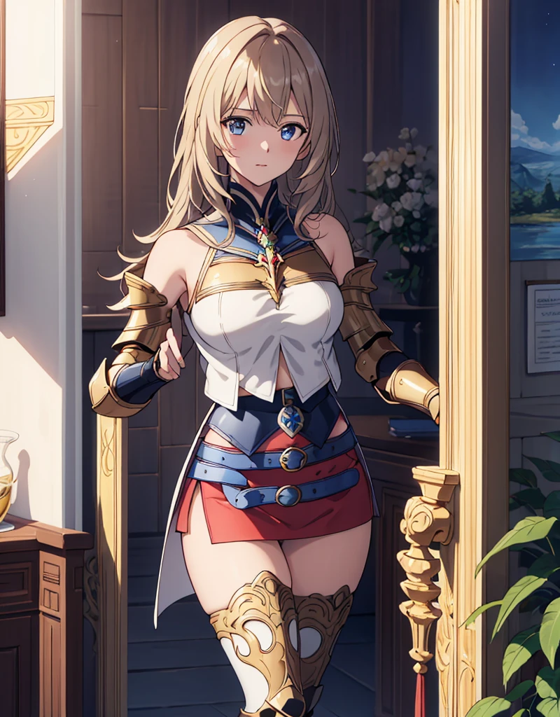 Browsing Caution, Movie Scenes, Fantasy art, Best image quality, Surreal Portraits,(8k),Ultra-realistic,最high quality ,high quality, High resolution, high qualityの質感,Attention to detail, beautiful, detailed, Extremely detailed CG,detailedなテクスチャ,Realistic facial expressions, masterpiece, in front,dynamic,bold,1 girl, Yuki Mori:1.51 women, Age 25, Light brown hair, Long Hair, Up Bang Hair, Floating Hair, Highly detailed skin,curve,,beautiful胸,Mid-chest, Pale skin, Pointed Chest, Nipples,),{最high quality}, {とてもbeautiful}, {Super detailed}, {最高のAn illustration}, masterpiece,{{{{{Skirt Lift:1.5}}}}},{{{{{Showing off her blue panties:1.9}}}}},garter belt:1.2,((Holy Knight)), Smooth breastplate, ((Platinum Armor))、((((Extremely detailed and intricately decorated armor:1.1)))),Red Cowboy Shot,smooth udder、big 、(Golden Ratio,Tabletop, 最high quality, 最high quality, Official Art, beautifully、beautiful:1.2), Very detailed, colorful,最高のdetailed,An illustration, Great scene, Asheria Costume:1.5, Asheria Costume:1.5, mini skirt,Knee socks, Thighs, gem, Blue Belt,Belt number 1),Course of action, A look of contempt ,From below