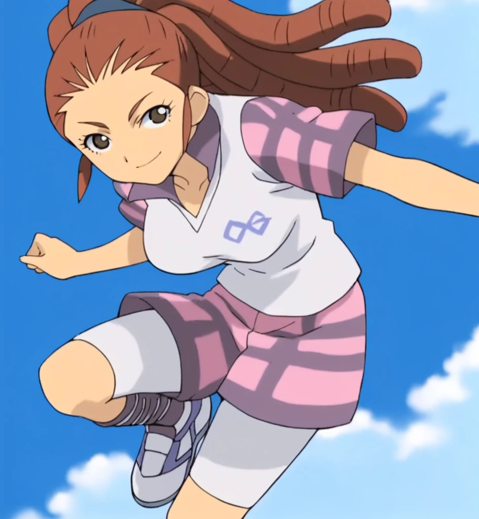 score_9, score_8_superior, score_7_superior, score_6_superior, score_5_superior, score_4_superior, sauce_anime, One girl, Midou Reika, Dreadlocks, Long Hair, High Ponytail, Brown eyes, Pause, smile, View your viewers, 　Big Breasts　ballerina　ballet　Anne O　heart　Infatuated　Dance Together