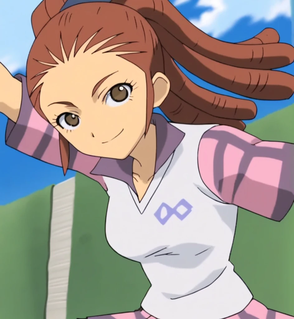 score_9, score_8_superior, score_7_superior, score_6_superior, score_5_superior, score_4_superior, sauce_anime, One girl, Midou Reika, Dreadlocks, Long Hair, High Ponytail, Brown eyes, Pause, smile, View your viewers, Big Breasts ballerina ballet Anne O heart Infatuated Dance Together