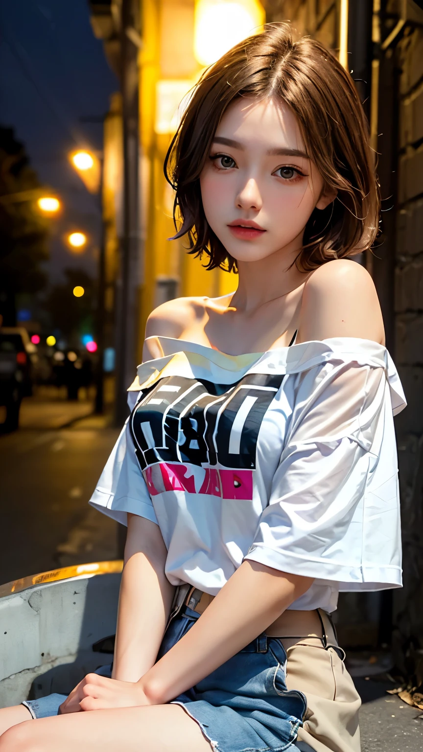 film photography, 1girl, white t-shirt, red short shorts, white sneaker, seductive smile, medium breast, full body, drunk blush:1.5, black wavy shoulder-length hair, serene, calm, (realistic detailed eyes, natural skin texture, realistic face details), soft dramatic lighting, depth of field, bokeh, vibrant details, finely detailed, hyperrealistic