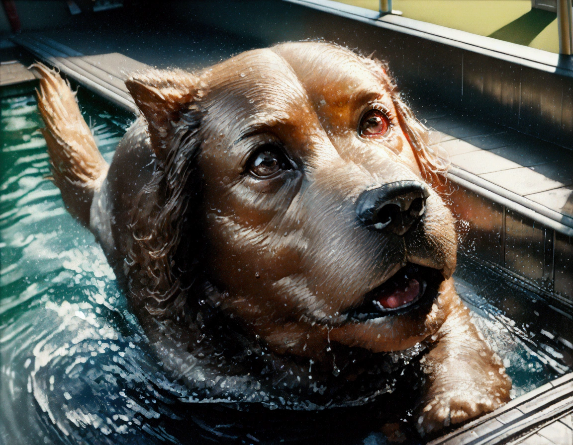 a puppy jumping off a high dive at a swimming pool, mid-air, high above the water, scared and excited expression, splashing water, sunny day, beautiful detailed eyes, cute and fluffy puppy, (best quality,4k,8k,highres,masterpiece:1.2),ultra-detailed,(realistic,photorealistic,photo-realistic:1.37),HDR,UHD,studio lighting,ultra-fine painting,sharp focus,physically-based rendering,extreme detail description,professional,vivid colors,bokeh,cute animal portrait
