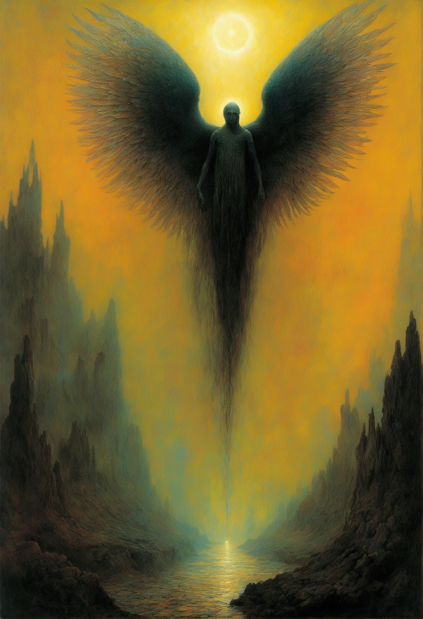 Mythical creatures, author：Zdzislaw Beksiński、black、Angel