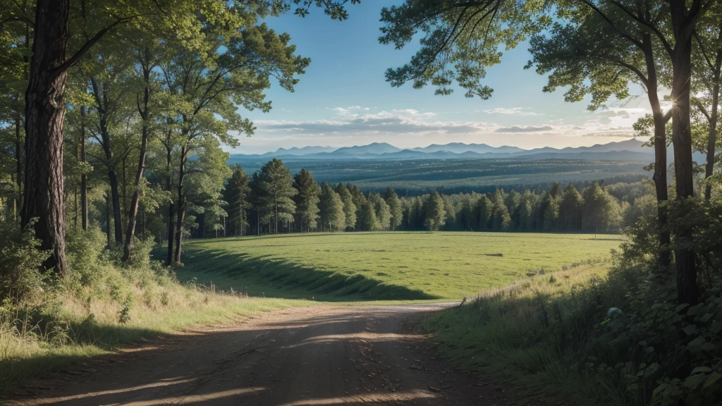 realistic plain landscape with forest in the background