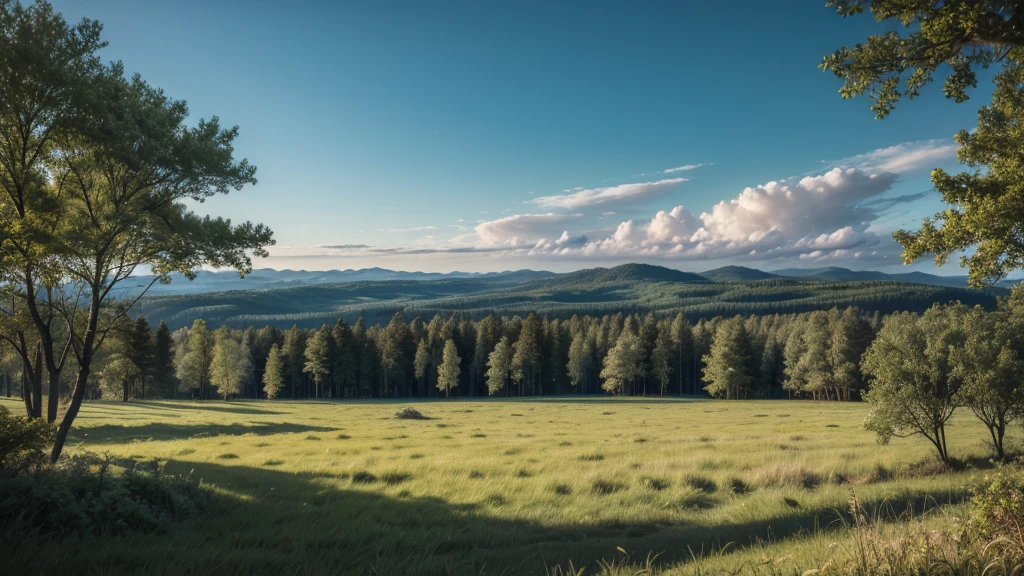 realistic plain landscape with forest in the background