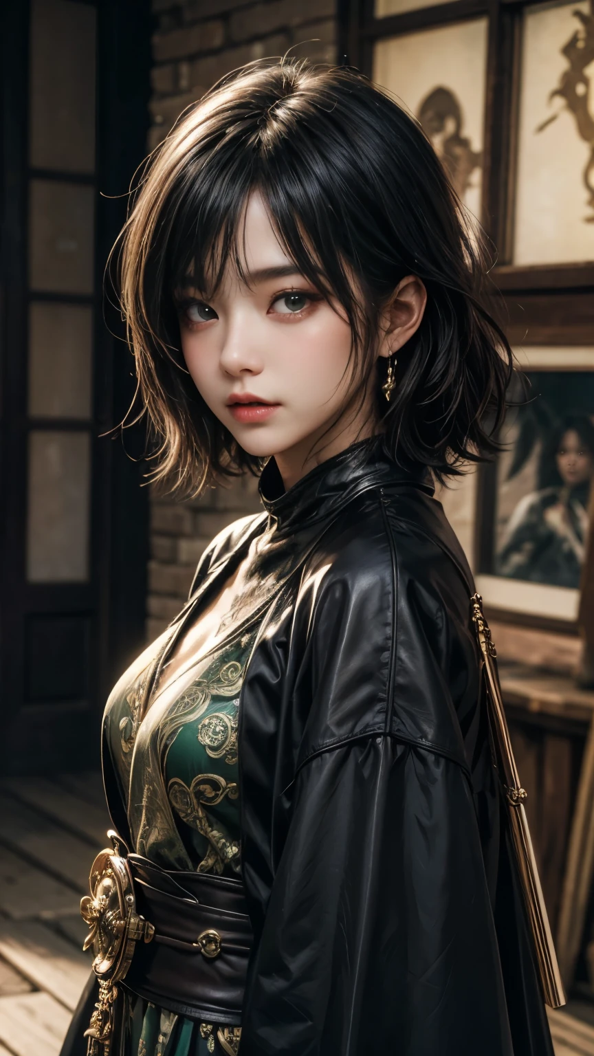 (Highest qualityのディテール)、Realistic、8kウルトラHD、High resolution、(One Girl:1.2),(Fatal Beauty,Attractive beauty) ,(A supple and powerful physique),(Sensual charm),(Mysterious charm:1.1),(Captivating silhouette),The 超detailedな、High quality textures、Intricate details、detailed、非常にdetailedなCG、High Quality Shadows、detailed 美しく繊細な顔、detailed 美しく繊細な目、Written boundary depth、Ray Tracing、20th Generation、Cute K-Pop Girls、(The Face of Ulzan in Korea)、Thin face、(Urzan-6500-v1.1:0.6)、PurerosFace_v1、Glowing Eyes、Perfect body、 Viewer Display、(Highest qualityのディテール:1.2)、Realistic、8kウルトラHD、High resolution、Woman close up, realistic girl rendering, 8k artistic german bokeh, Enchanting girl, Real Girls, Gurwitz, Gurwitz-style 美術work, Girl Roleplay, Realistic 3D style, cgstation Popular Topics,, 8kポートレートレンダリング,(truth,truth:1.4),(Sparkling eyes girl:1.2)、The 超detailedな、High quality textures、Intricate details、detailed、非常にdetailedなCG、High Quality Shadows、detailed 美しく繊細な顔、detailed 美しく繊細な目、Written boundary depth、Ray Tracing、20th Generation、Cute K-Pop Girls、(The Face of Ulzan in Korea)、Thin face、(Urzan-6500-v1.1:0.6)、cheek、Glossy Lips、The Poisonous Magician,Ominous Black Robe,glowing green eyes,He has a staff with a snake design,Mysterious green flame,Poison mist swirls,Ancient Spell Book,Dark stone castle interior,detailedな難解なシンボル,Menacing look,Strong posture,Black and green magical aura,thorny vine,Glowing potions on shelves,Dark leather gloves with intricate patterns,An ominous full moon seen from the window,Shabby cloak,Deep Shadow,Emerald gemstone on a walking stick,(Highest quality,4K,8k,High resolution,masterpiece:1.2),非常にdetailedな,(Realistic,photoRealistic,photo-Realistic:1.37),High resolution,超High resolution,Studio Lighting,Sharp focus,Physically Based Rendering,非常にdetailedな説明,Professional,Vibrant colors,Bokeh,