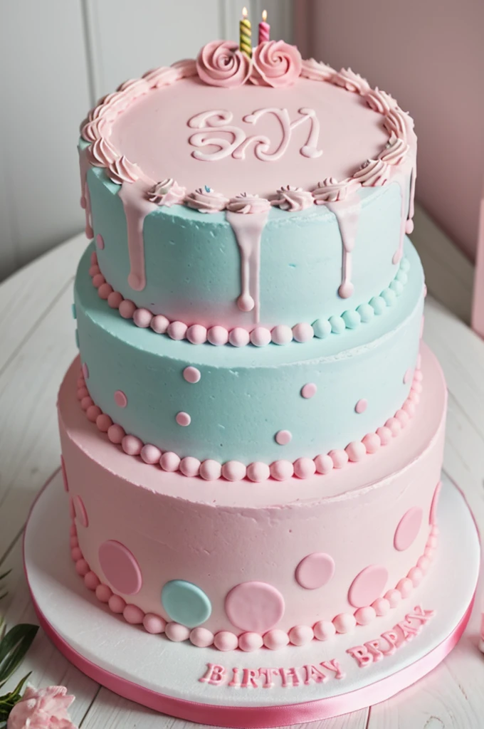 Birthday cake with pastel decoration for a girl
