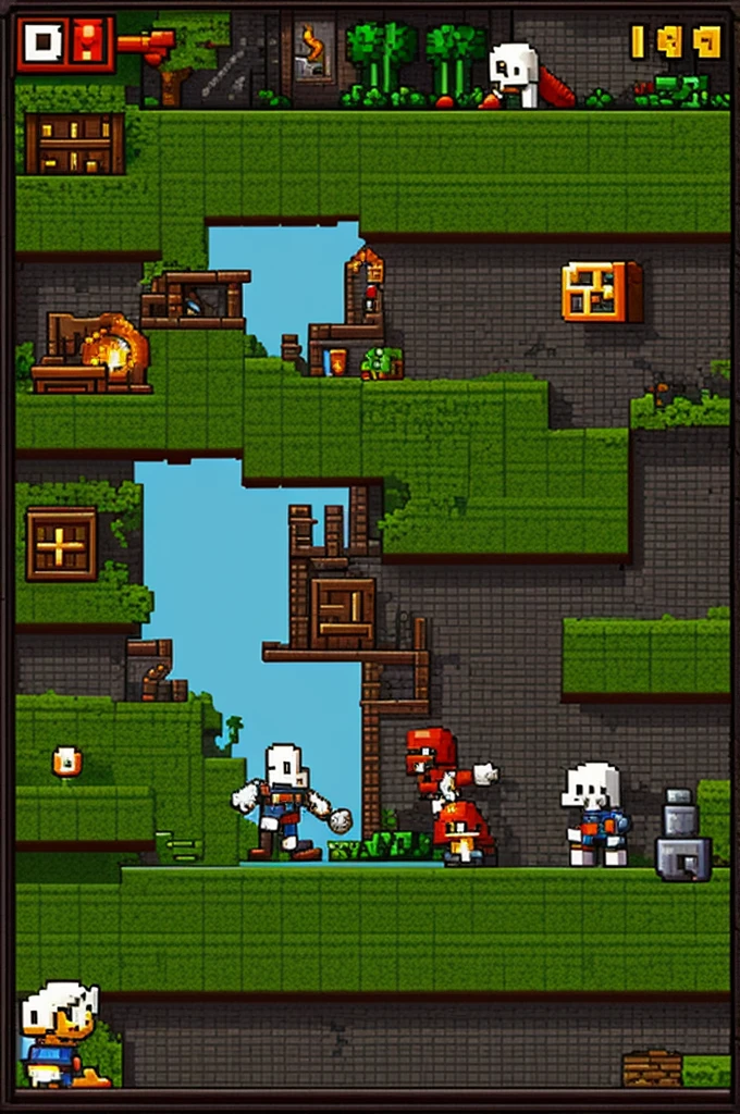 tile set , pixel art , ghost in hell, platformer