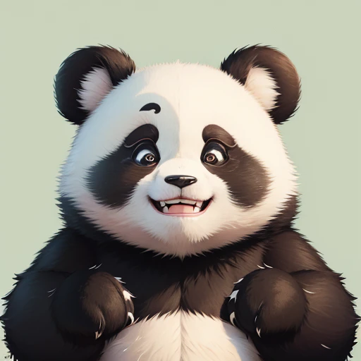 A panda with a naughty look、Grinning face、Has fangs、have claws、Spotted pattern、Fat Panda🐼