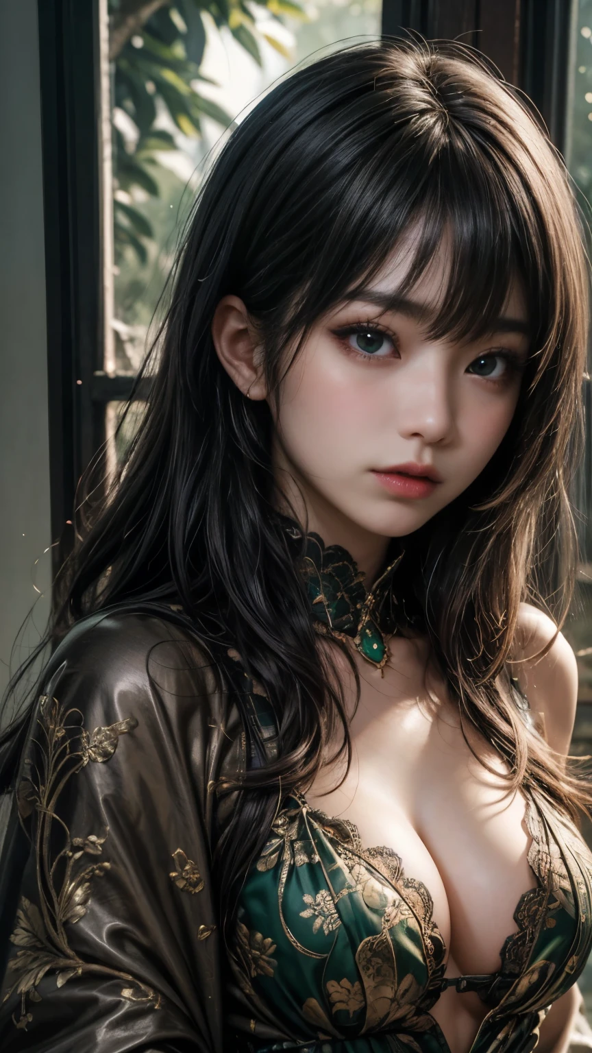 (Highest qualityのディテール)、Realistic、8kウルトラHD、High resolution、(One Girl:1.2),(Fatal Beauty,Attractive beauty) ,(A supple and powerful physique),(Sensual charm),(Mysterious charm:1.1),(Captivating silhouette),The 超detailedな、High quality textures、Intricate details、detailed、非常にdetailedなCG、High Quality Shadows、detailed 美しく繊細な顔、detailed 美しく繊細な目、Written boundary depth、Ray Tracing、20th Generation、Cute K-Pop Girls、(The Face of Ulzan in Korea)、Thin face、(Urzan-6500-v1.1:0.6)、PurerosFace_v1、Glowing Eyes、Perfect body、 Viewer Display、(Highest qualityのディテール:1.2)、Realistic、8kウルトラHD、High resolution、Woman close up, realistic girl rendering, 8k artistic german bokeh, Enchanting girl, Real Girls, Gurwitz, Gurwitz-style 美術work, Girl Roleplay, Realistic 3D style, cgstation Popular Topics,, 8kポートレートレンダリング,(truth,truth:1.4),(Sparkling eyes girl:1.2)、The 超detailedな、High quality textures、Intricate details、detailed、非常にdetailedなCG、High Quality Shadows、detailed 美しく繊細な顔、detailed 美しく繊細な目、Written boundary depth、Ray Tracing、20th Generation、Cute K-Pop Girls、(The Face of Ulzan in Korea)、Thin face、(Urzan-6500-v1.1:0.6)、cheek、Glossy Lips、The Poisonous Magician,Ominous Black Robe,glowing green eyes,He has a staff with a snake design,Mysterious green flame,Poison mist swirls,Ancient Spell Book,Dark stone castle interior,detailedな難解なシンボル,Menacing look,Strong posture,Black and green magical aura,thorny vine,Glowing potions on shelves,Dark leather gloves with intricate patterns,An ominous full moon seen from the window,Shabby cloak,Deep Shadow,Emerald gemstone on a walking stick,(Highest quality,4K,8k,High resolution,masterpiece:1.2),非常にdetailedな,(Realistic,photoRealistic,photo-Realistic:1.37),High resolution,超High resolution,Studio Lighting,Sharp focus,Physically Based Rendering,非常にdetailedな説明,Professional,Vibrant colors,Bokeh,