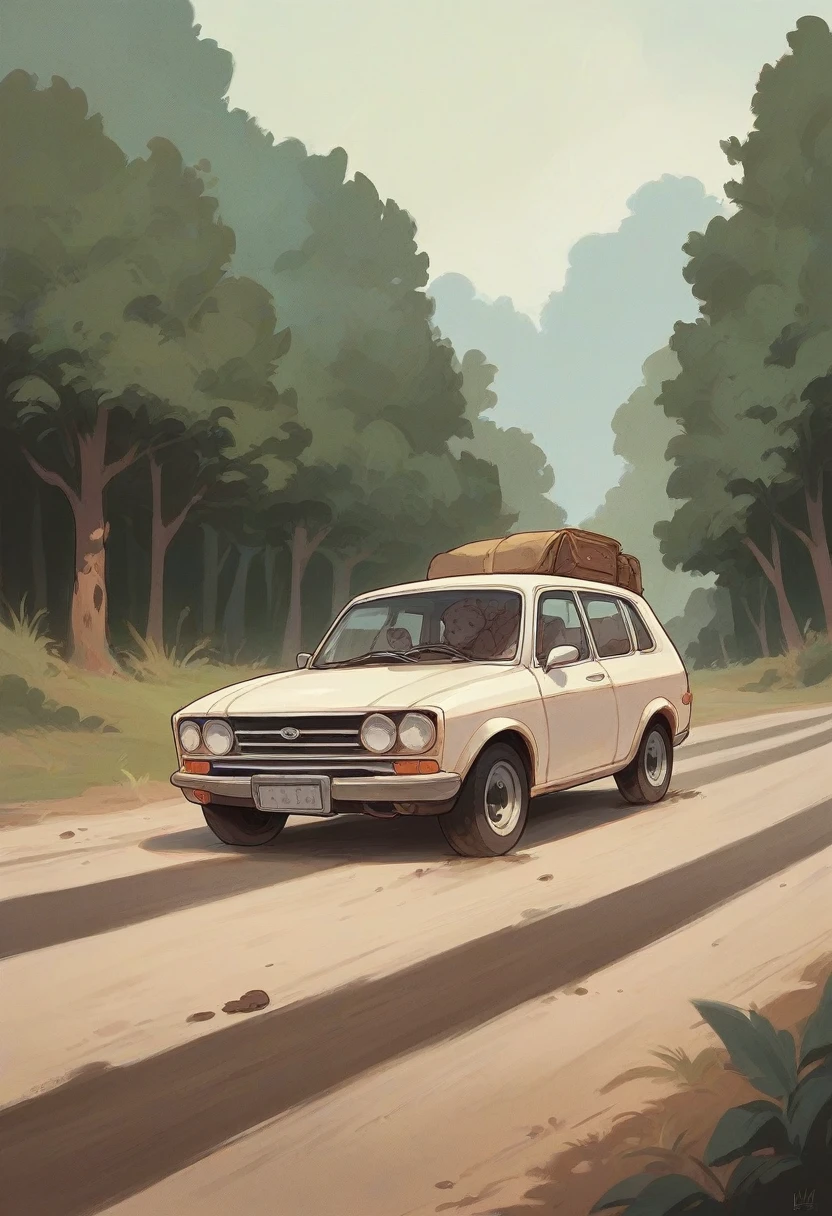 A small car，On the mud road
