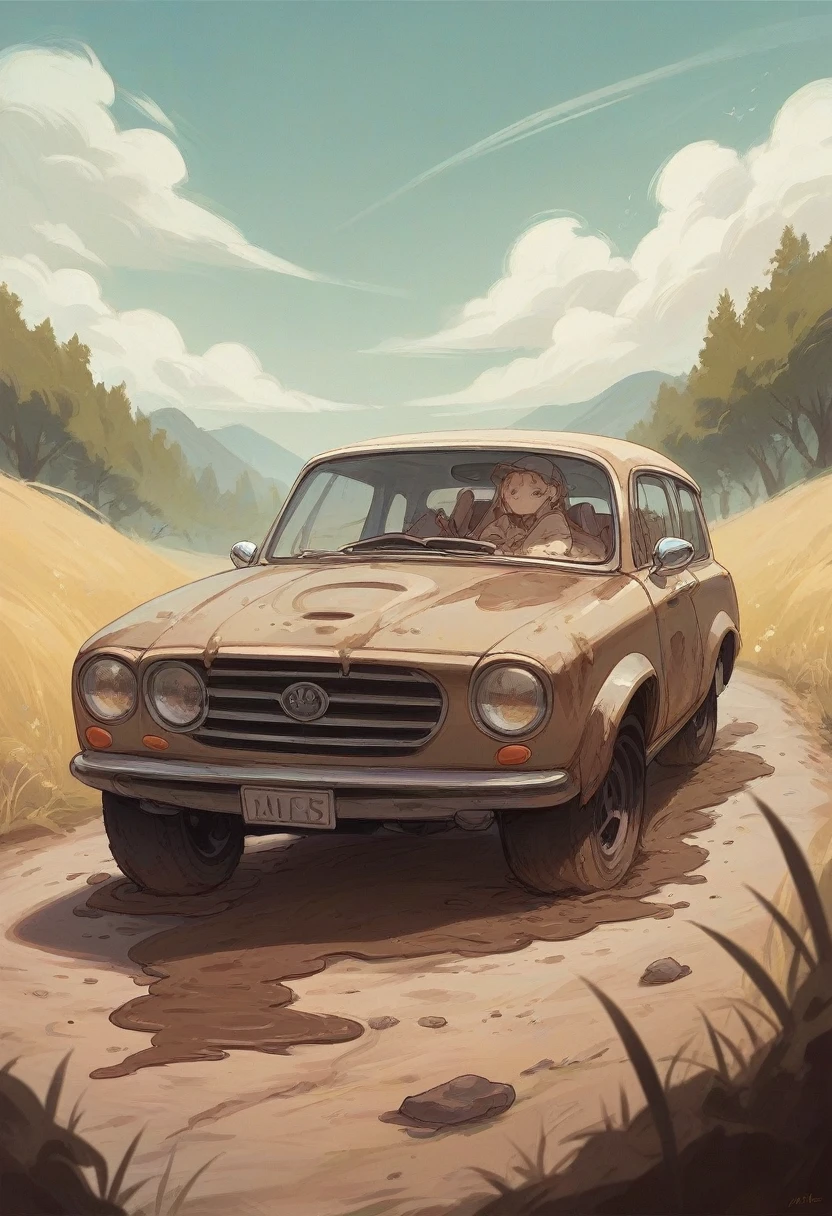 A small car,On the mud road