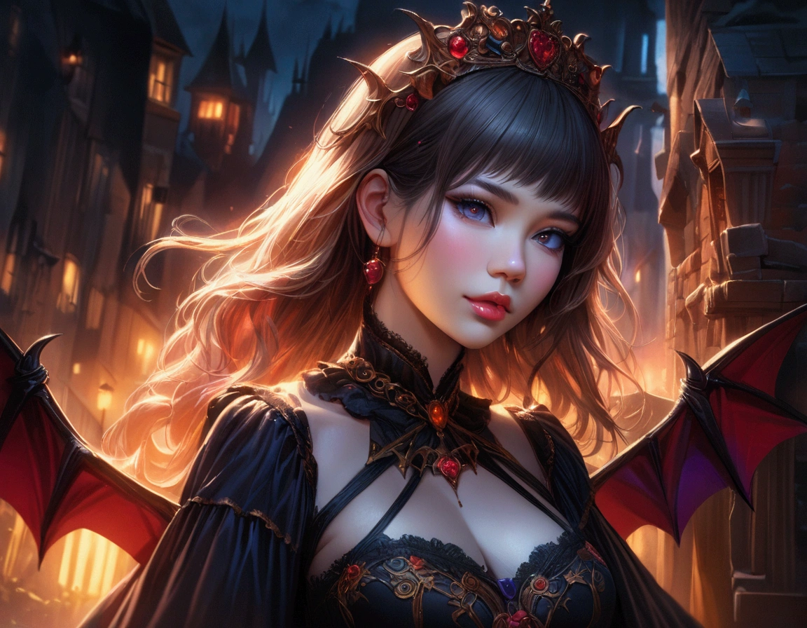 Arafed, dark fantasy art, glamour shot, award winning shot, photorealistic, a portrait of a female vampire drinking a ((glass of blood)), dynamic hair color, dynamic hair style , long hair, red lips, (glowing eyes: 1.5), dynamic eye color, dynamic color, she wears, an elegant (black dress: 1.5), catholic church and altar background, bar background, 16k, ultra detailed, masterpiece, best quality, (extremely detailed), rpg portrait, art by mooncryptowow, photograph