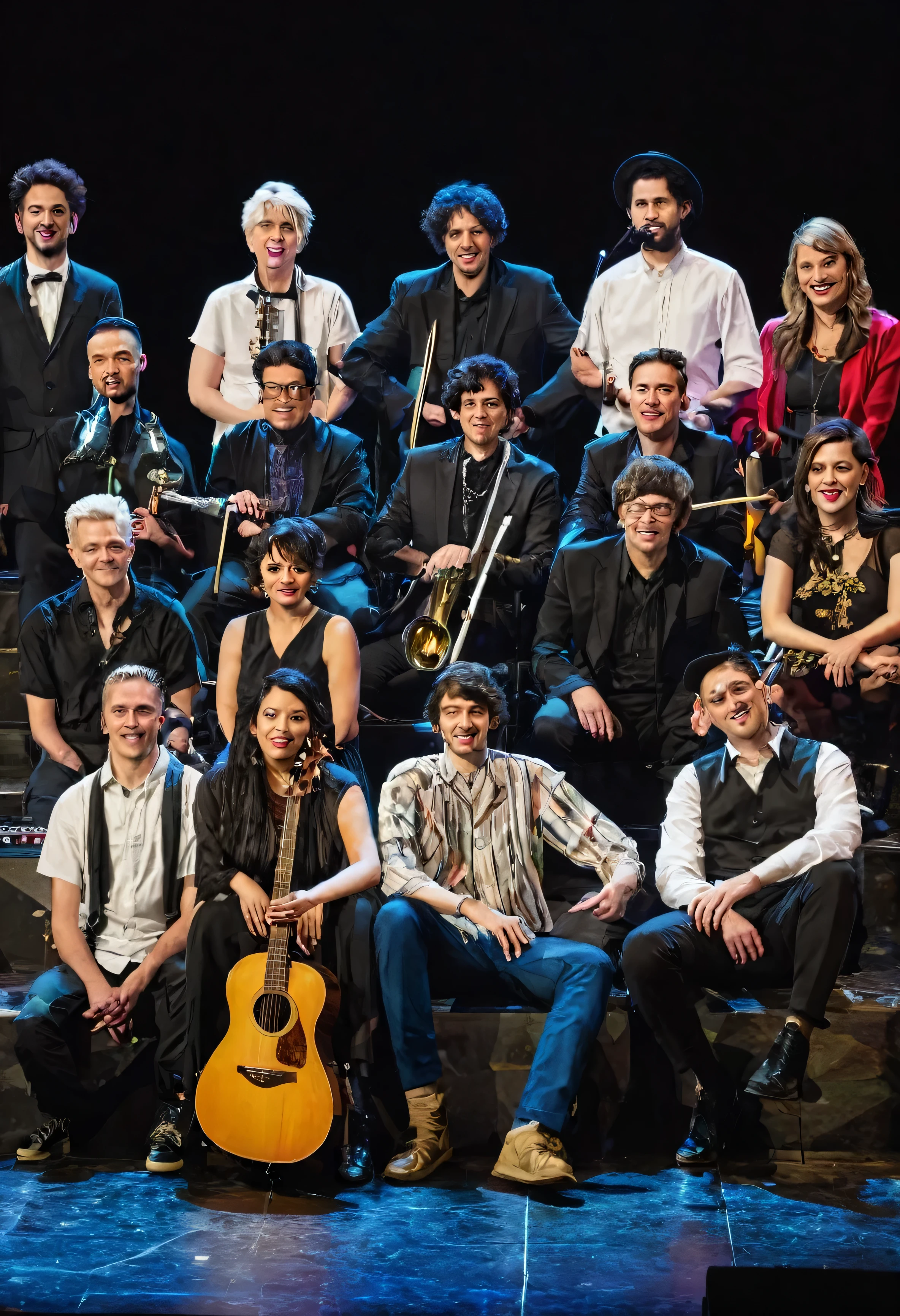 photo of a mixed group of musicians of 12 members on a stage