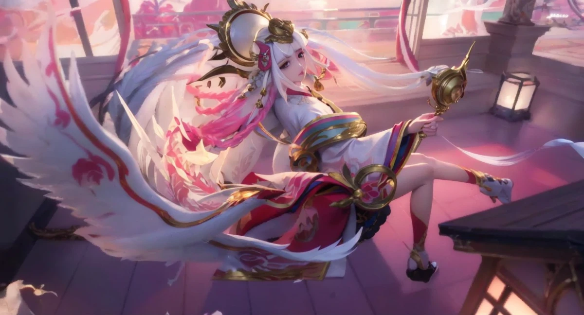best quality, masterpiece,white hair, gold eyes,white clothes, looking up, upper body,hair strand,Fair skin,side braids