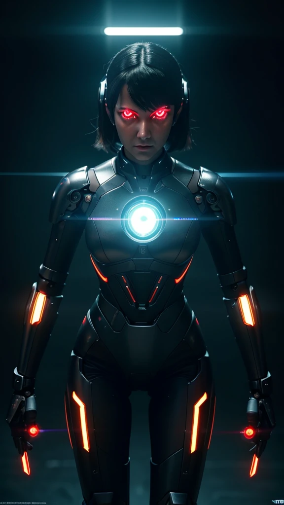 (from front:1.5), (1mechanical girl:1.5),full body, solo, Slim waist, thick thighs, (machine made joints:1.2),(machanical limbs:1.1),(blood vessels connected to tubes),(mechanical vertebra attaching to back),(mechanical cervial attaching to neck), lights on armor, mecha headglass, (Luminous Arms:1.5), (laser eyes:1.5), expressionless, huge breast,
colorful,hdr, ray tracing, nvidia rtx, super-resolution, unreal 5, subsurface scattering, pbr texturing, post-processing, anisotropic filtering, depth of field, maximum clarity and sharpness, rule of thirds, 16k raw, (luminescent particles:1.4), extremely detailed cg, unity 8k wallpaper, 3d, cinematic lighting, lens flare, reflections, sharp focus, cyberpunk art, realistic, highly detailed CG illustration, an extremely delicate and beautiful, cinematic light, (photorealistic:1.5), (Dark background:1.5),dynamic angle, masterpiece, best quality, ultra-detailed, illustration, detailed light, dramatic_shadow,face shadow,extra detailed,best performance,(nsfw:0.5)