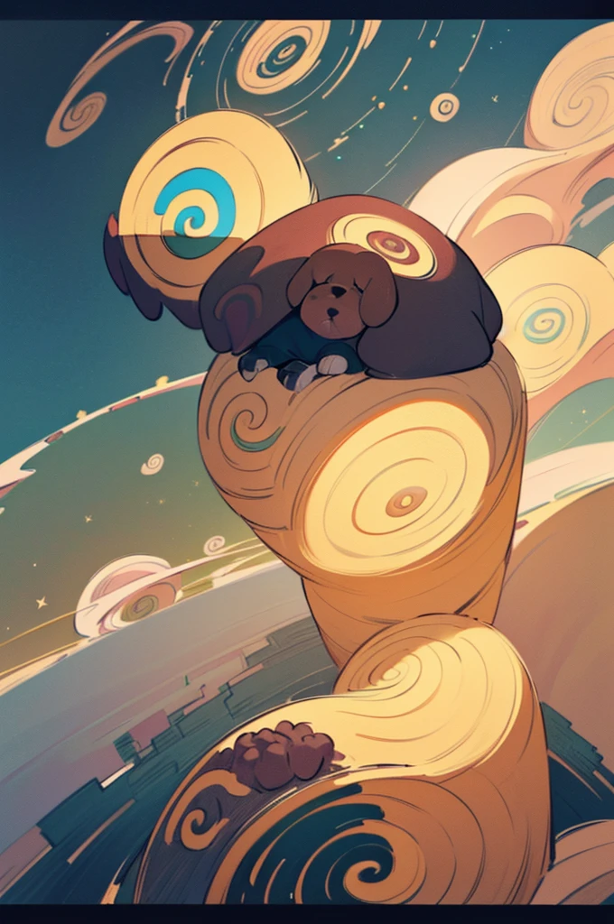 Beautiful detailed summer sky、Beautiful detailed summer clouds、((Beautifully detailed flying spiral art puppy:1.6))、Shooting from below、(Highest quality、4K、8k、High resolution、masterpiece:1.2)、Super detailed、(Real、Photorealistic、Photorealistic:1.37)、Hyperrealistic、complicated、Gorgeous、Ethereal、fluffy、Whimsical、Bright colors、Dramatic lighting、Cinematic composition、Golden Hour