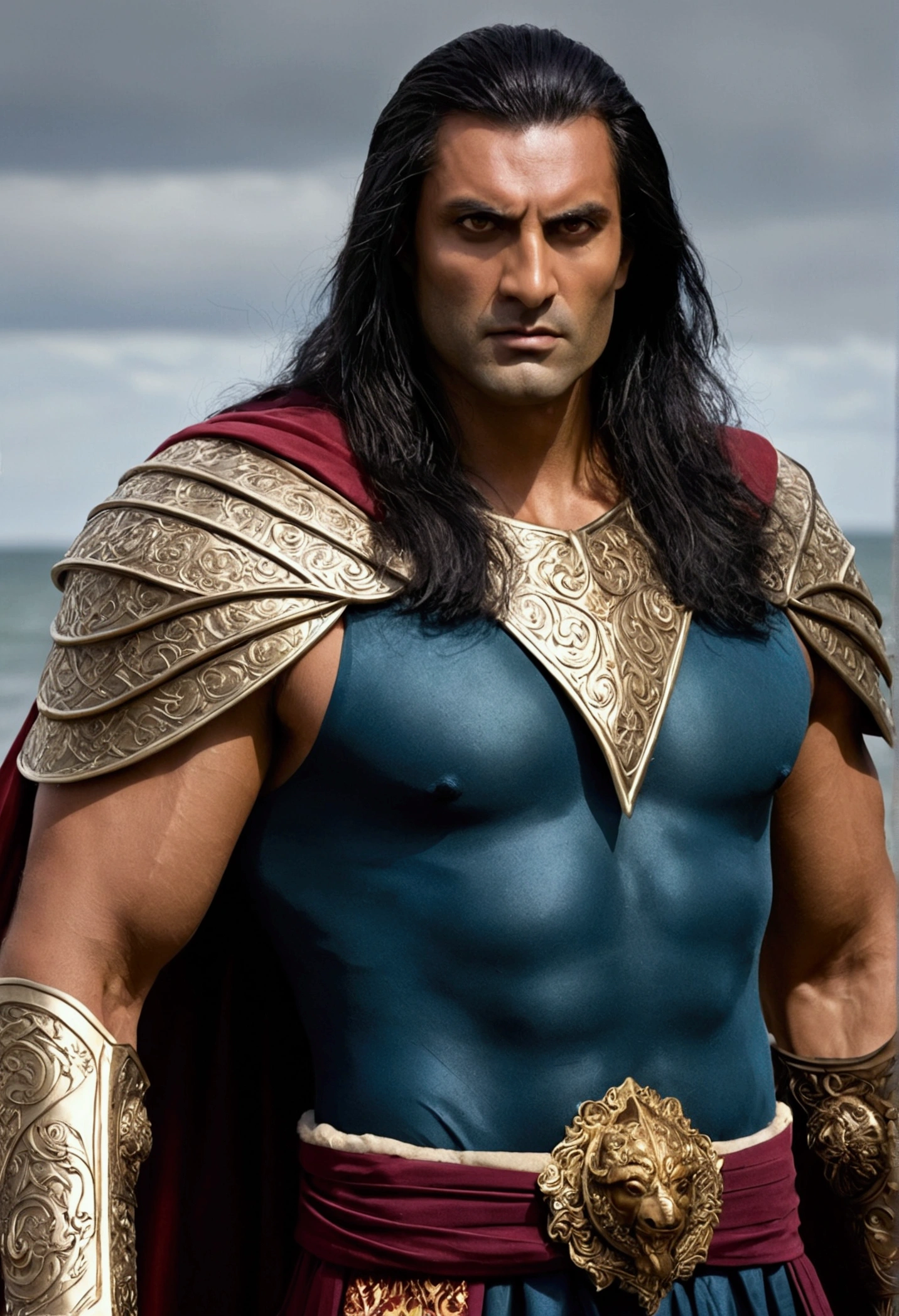 Zaur, leader of the House of Lords of the Tides, He is an imposing 37 year old man, with a presence that commands respect and attention. He is tall and muscular, standing out for its physical strength. Her long dark hair falls over her shoulders, framing a face marked by experience and determination. His brown eyes express a mixture of wisdom and intensity.. His good looks are complemented by noble attire made of silk., reflecting both its leadership position and its refined taste.