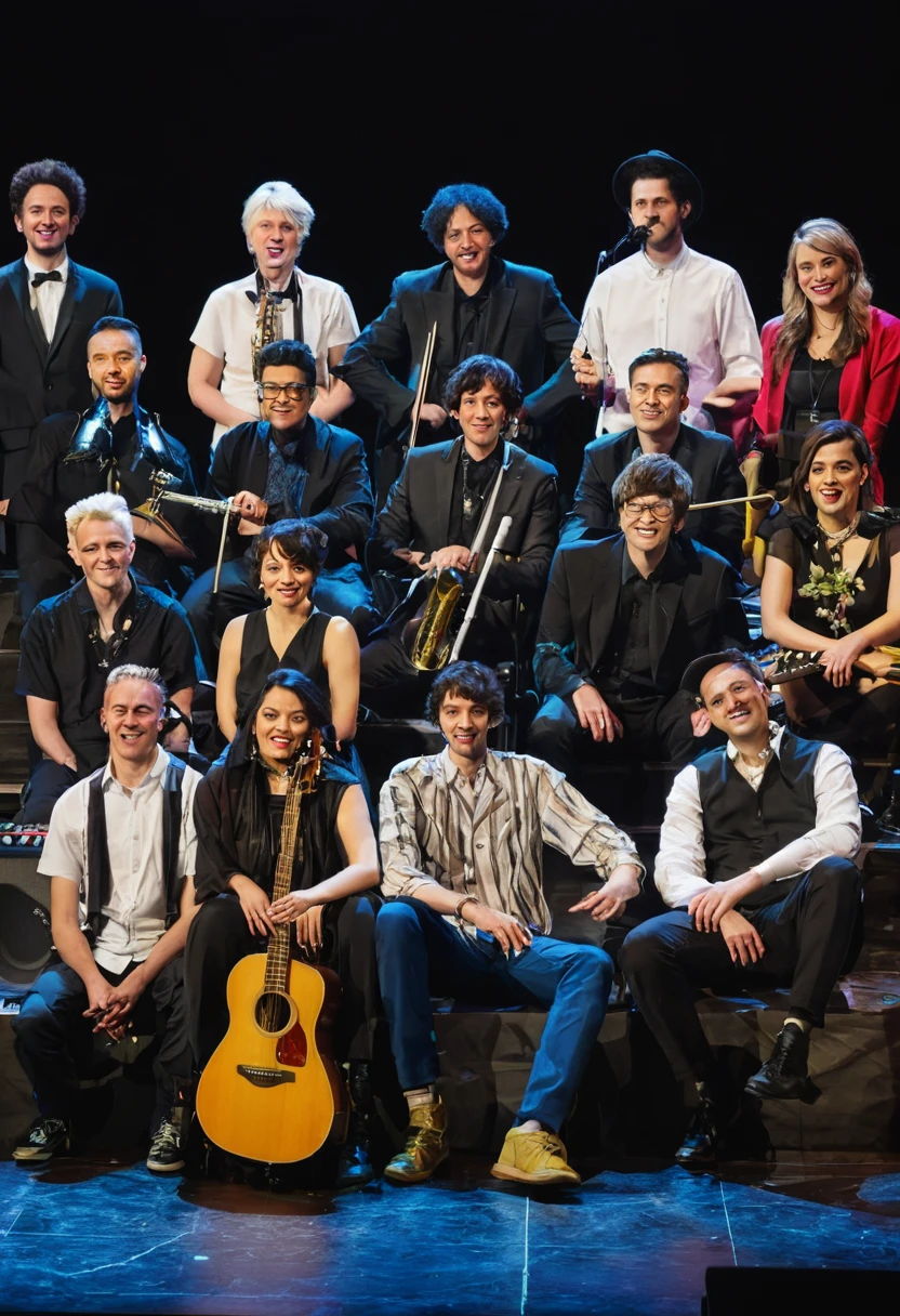 photo of a mixed group of musicians of 12 members on a stage