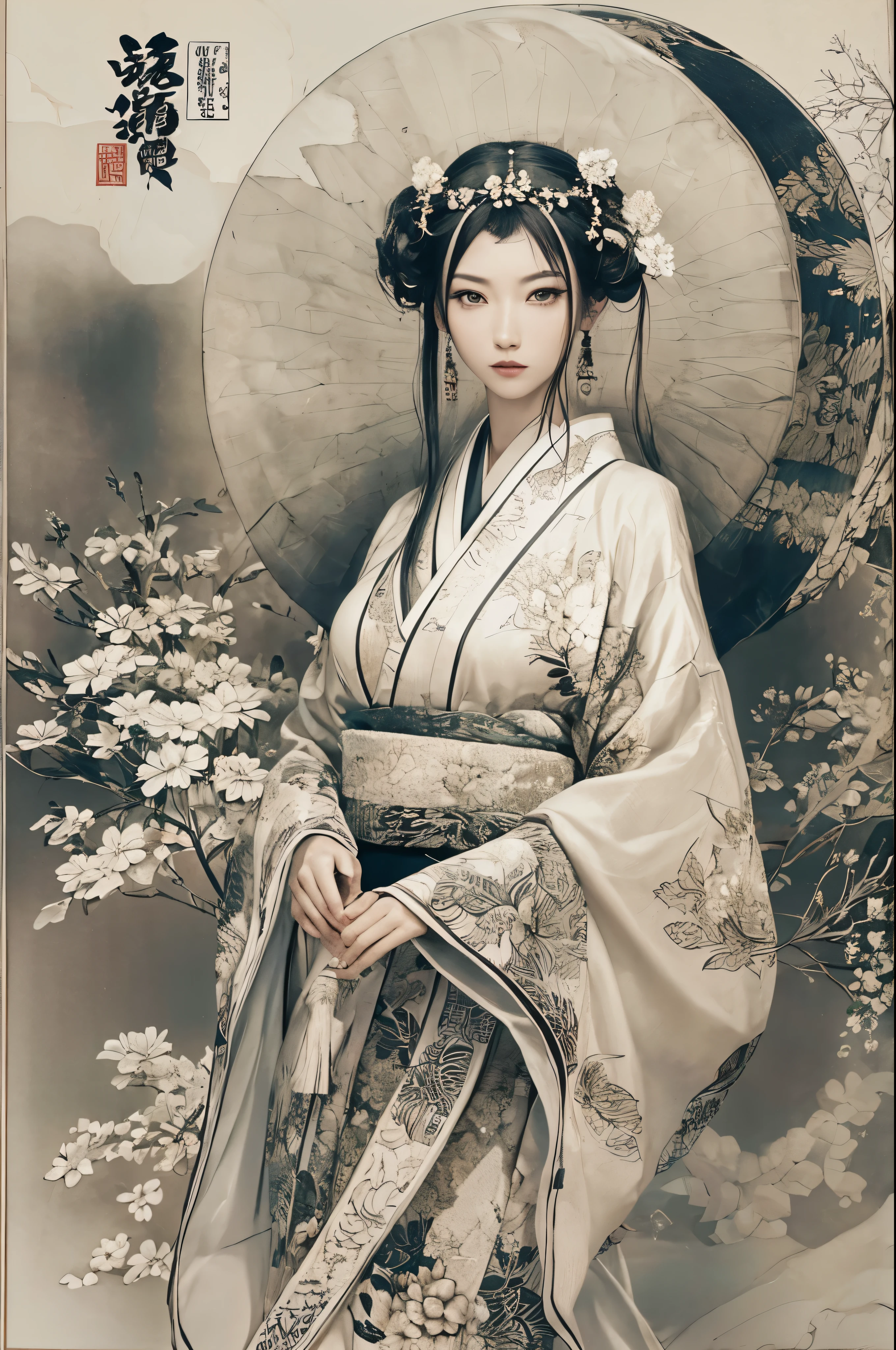 Wait for the sexy warrior, Pretty face, Delicious company, A captivating sight, Wearing a sexy open kimono.
The work is created in a medium reminiscent of Japanese ink painting.。....., 具有大胆的笔触和Monochromatic color palette. Artist'Stunning technique gives the image strength and power'Presence,Highest quality, Ultra-high resolution captures every detail. The texture and intricate patterns of the kimono are expressed with extreme precision.. The lighting is carefully designed,Enhance the drama, Deep shadows and subtle highlights.
general, This piece exudes elegance and strength., Combining traditional Japanese aesthetics with a modern sensibility. Monochromatic color palette, Putting the details together, Captivate viewers、Create an immersive experience.