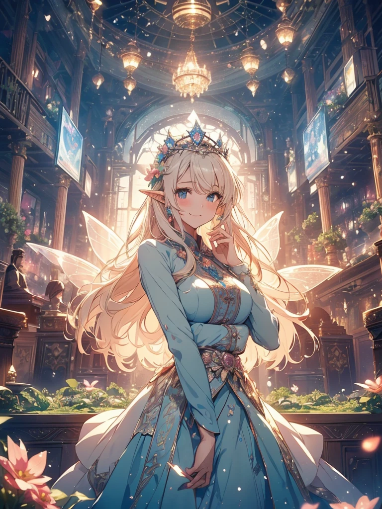 最high quality、1 woman elf on screen 、sexly, Beautifully decorated  dress、Beautiful foam、、CourtyardShining fairy wings、Flower fractal art　　Beautiful Nature　Crystal of snow、Blue Ice World　beautiful dress,　、Bigger on the screen((cowboy shot 　))　　　　、see-throughbodystocking,underwear,Beautiful radiance,High-definition depiction, Realistic, 8k, Unity, beautiful Shot, light smile, Beautifully and vividly drawn, , Beautiful, beautiful, clear skin、sexly,beautiful underwear,Countless rays of light pouring down, Swirling Light, Raise one arm above your head, Intense light is emitted from the magic circle in front of the girl.   forest、Lots of leaves、green leaves、flower、Particles of light、Bedroom at night、Magic Palace、Fairy tale、
Romanticism,Cowboy Shot: The most beautiful form of chaos, Mr..々colour, Intertwined flowers, Particle,magical gentle light,smile,sexly,image quality、masterpiece、Beautiful Face、Super beautiful elf woman((Big breasted 22 year old office lady、Bust 100,Beautiful long ironed hair 、bionde hair,height: 165cm。、sexly、ANDsbian、、high quality、、Visual art、Written boundary depth、、ANDlf ANDars、、universe、Happy smile、gentle light、ANDlf forest、elegant、ticker beautiful decorative、、magic、forest、beautiful tiara、Beautiful bed、Beautiful Landscape、A kind smile、wonderful、Fluttering petals、Dance happily、、Cultivate fantasy、、Mystery light　Lots of flowers、、art、forest, palace, art,mystery,Ultra-high resolution,atmosphere A colorful and dreamy anime-style illustration of a young girl with beautiful hair,Beautiful Forest. surrounded by a kaleidoscope of colors and glowing lights. The background is filled with whimsical details and a magical atmosphere. --ar 3:4 --style raw --stylize 600 --niji 6、Throne Beautiful Aquarium