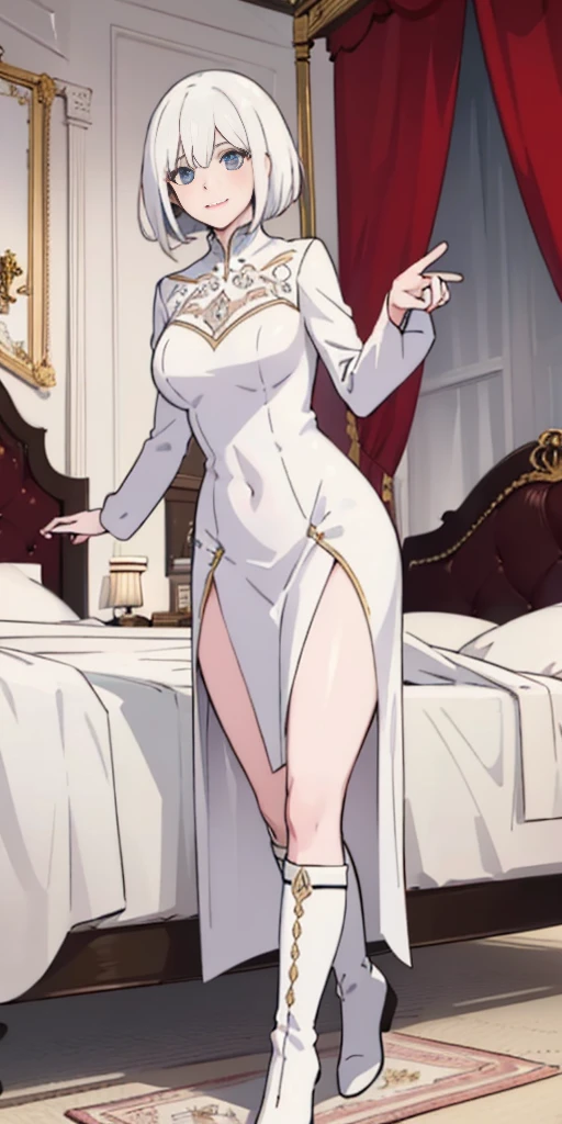 anime,solo,masterpiece, best quality, detailed,looking at viewer,full body,perfect female body,<lora:girlsFrontlineOts14_v30:1>redgown,European interior,(Two feet),(Two legs),