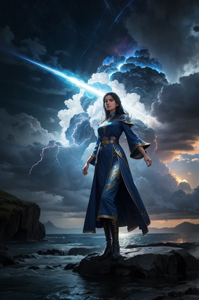 Surrealism, God's Sky, God's Power, God's Realm, clouds, Celestial Fire, powers, ilm, Fire Bolts, rivers of water, Water Falls, forst, Cedars, Highest Power, Photorealistic Nature, Beauthfull, Blue Thunder, fire azul, Realistic fire azul, realistic thunder, electrical screws, realistic detailed 8k, Realistic 16K detail, hard, Detailed realistic color, Detailed realistic thunder, fire azul Realistic 8K, Cores photorrealistic 8K, 8K detailed colors, Nitidez photorrealistic 8K, ULTRAHD Photorealism, Divine fire azul, Divine Electric Blue Thunder, Sombras photorrealistics 8K, Textura photorrealistic, naturals, heavens, heavenly, sky night, céu de Beauthfull, the night, majestic, majestic Sky, naturalsmente chic, thunders, Sky thunders, Divine thunder, linda, doradas, starlight, Heavenly Bolts, villany azul, Blue Screws, Rendering, photorrealistic, ultra high definition, 4K, detailed textures, thunder, detailed shadows, detailed colors, naturals linda, Great Divine, detailed contrast, realistic contrast, high resolution, detailed colors, realistic detailed 16K, 8K high definition, detailed contrast, realistic contrast, high resolution, detailed colors, fire, villany, realistic detailed, Fêmea naturals, 
elegant woman, Dressed woman, Woman's Long Dress, Woman in Robe, Veste chic, Decent Clothing, decency, Discreet Woman, respectable, ful dressed Longo, long sleeves, Long Robes, ful dressed, Female boots, Beauthfull, chic, 