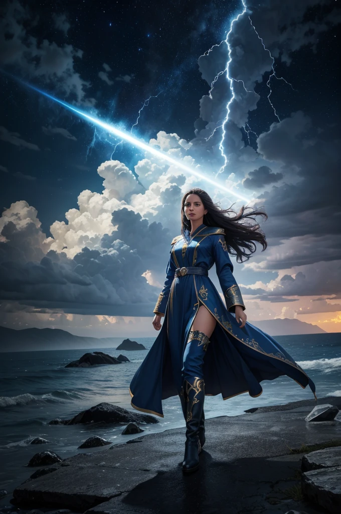 Surrealism, God's Sky, God's Power, God's Realm, clouds, Celestial Fire, powers, ilm, Fire Bolts, rivers of water, Water Falls, forst, Cedars, Highest Power, Photorealistic Nature, Beauthfull, Blue Thunder, fire azul, Realistic fire azul, realistic thunder, electrical screws, realistic detailed 8k, Realistic 16K detail, hard, Detailed realistic color, Detailed realistic thunder, fire azul Realistic 8K, Cores photorrealistic 8K, 8K detailed colors, Nitidez photorrealistic 8K, ULTRAHD Photorealism, Divine fire azul, Divine Electric Blue Thunder, Sombras photorrealistics 8K, Textura photorrealistic, naturals, heavens, heavenly, sky night, céu de Beauthfull, the night, majestic, majestic Sky, naturalsmente chic, thunders, Sky thunders, Divine thunder, linda, doradas, starlight, Heavenly Bolts, villany azul, Blue Screws, Rendering, photorrealistic, ultra high definition, 4K, detailed textures, thunder, detailed shadows, detailed colors, naturals linda, Great Divine, detailed contrast, realistic contrast, high resolution, detailed colors, realistic detailed 16K, 8K high definition, detailed contrast, realistic contrast, high resolution, detailed colors, fire, villany, realistic detailed, Fêmea naturals, 
elegant woman, Dressed woman, Woman's Long Dress, Woman in Robe, Veste chic, Decent Clothing, decency, Discreet Woman, respectable, ful dressed Longo, long sleeves, Long Robes, ful dressed, Female boots, Beauthfull, chic, 
