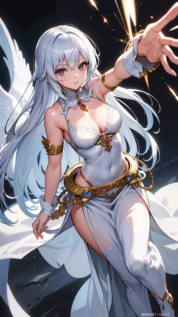a legendary key in one and two parts, they are shiny silver-white, intricate sacred details, divine , short cowboy fireskirt, reveal body