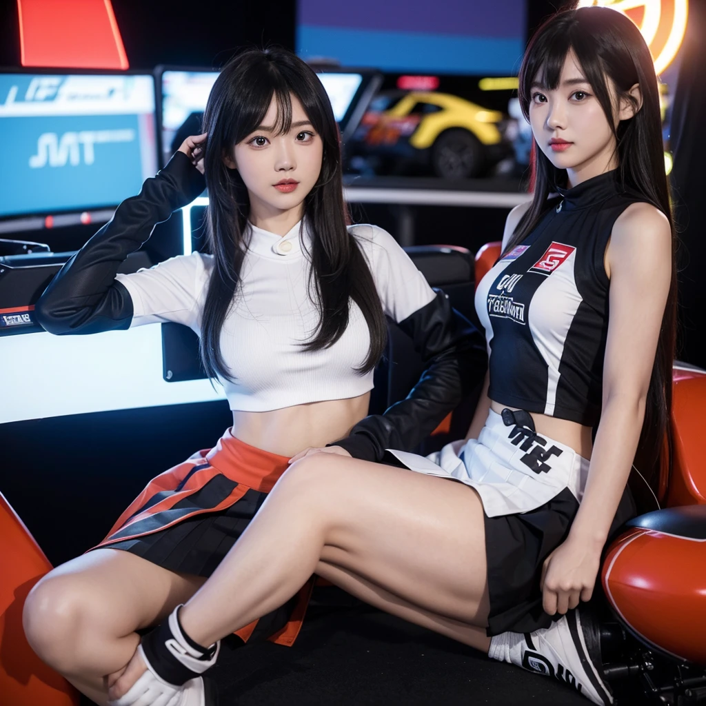 Ultra detailed face、Cool woman、Colorful costumes、F1 Driver Cosplay、Colorful costumes、Clothing with company logo、Grid Girlsのカラフルで派手な衣装、Grid Girls、Perfect Face、Paddock Girls、Harem、motor Show、tights、Bodycon Costumes、Grid Girls、Russia、Grid Girlsのコスプレ、belly button、Pleated skirt、Bodycon Costumes、Photographed in a sexy pose