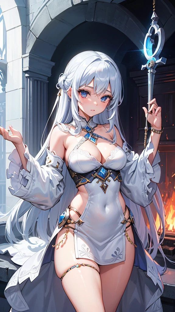 a legendary key in one and two parts, they are shiny silver-white, intricate sacred details, divine , short cowboy fireskirt, reveal body