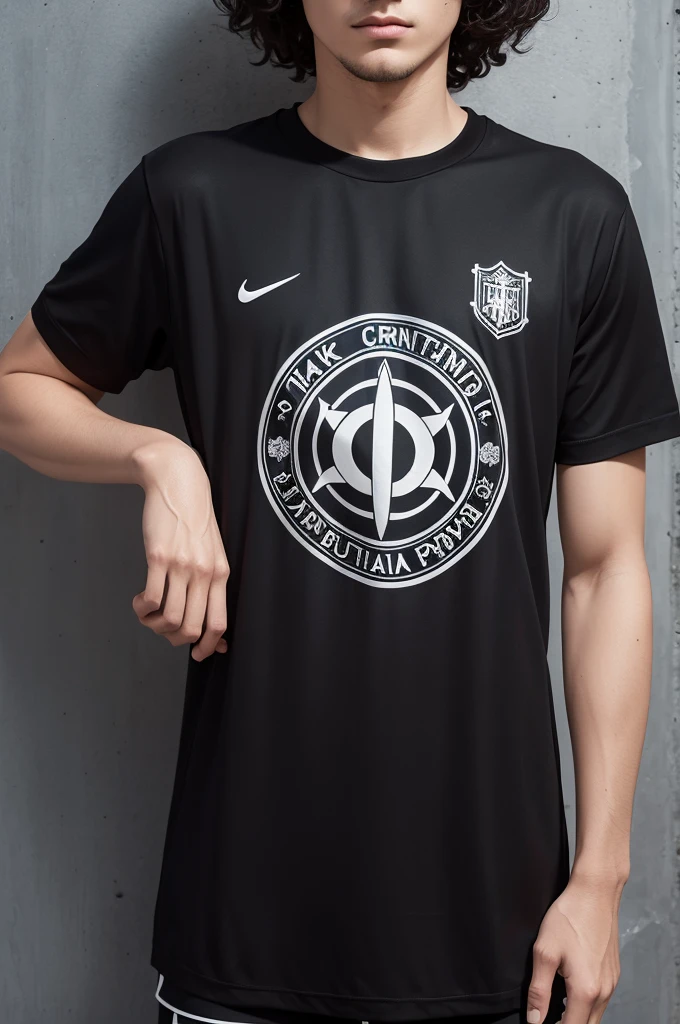 Make a black Corinthians shirt with the Corinthians symbol in chameleon style