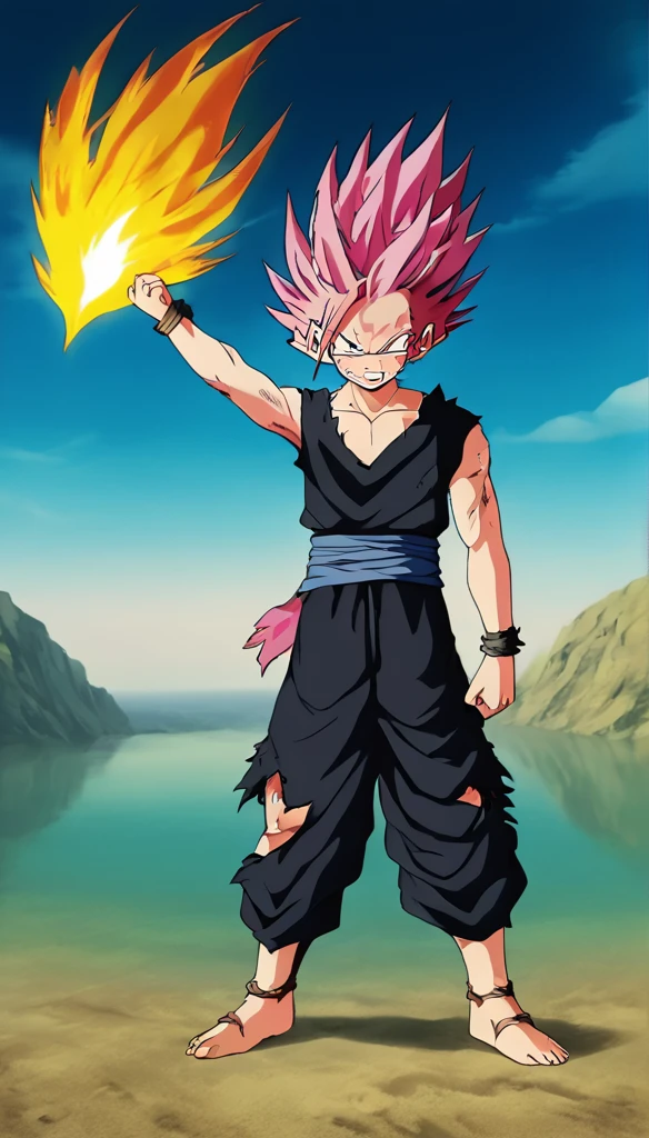 masterpiece, best quality, 1boy, natsu dragneel, scarf, sleeveless, black eyes, fire, arm up, pink hair, ears wolf, tail, red eyes
