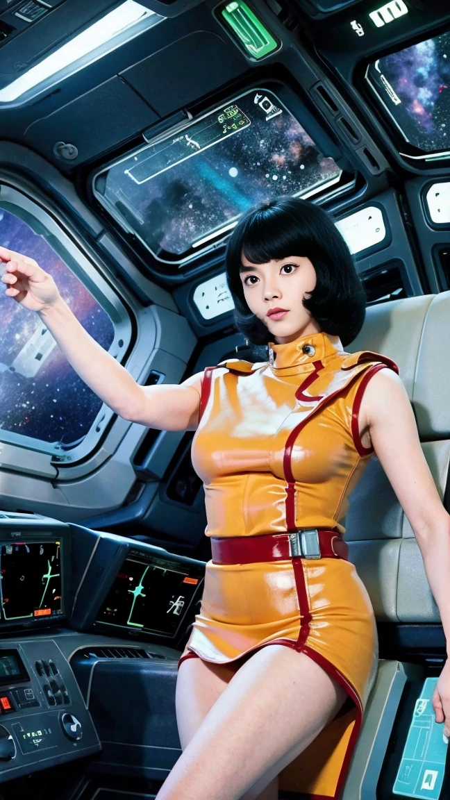 (8k、RAW Photos、Highest quality、masterpiece:1.2、Perfect Anatomy)、(Realistic、Realistic、Full body photo)、1 female、(((A little sullen look)))、Short Hair、Fa Yuili、Costumes、Being inside a spaceship