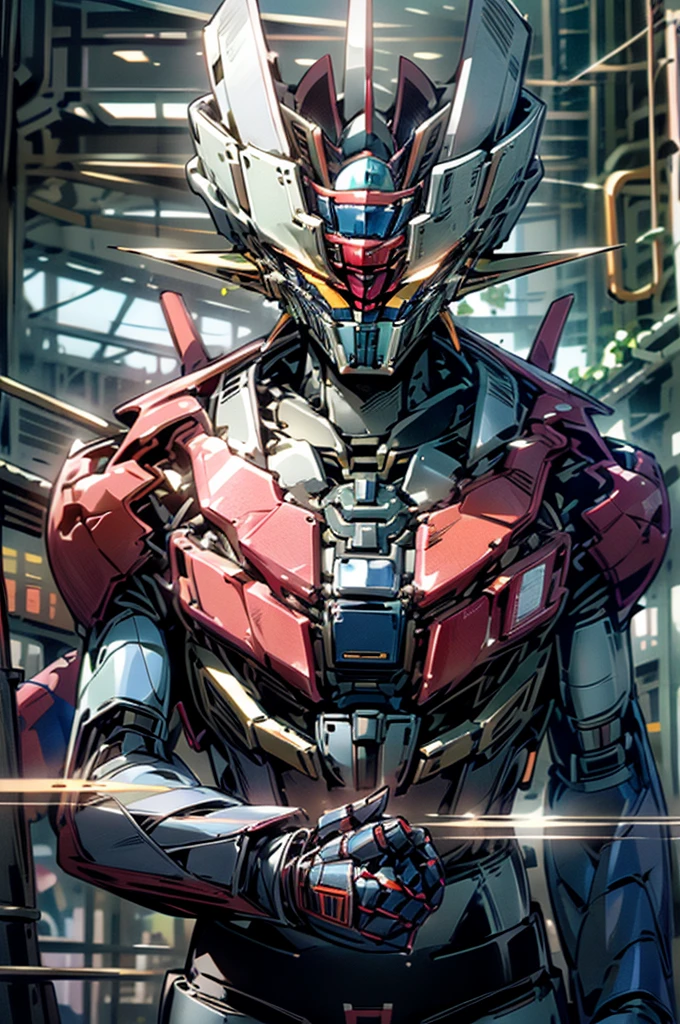 best quality, 8k, very delicate and beautiful, highly detailed face and skin texture, high resolution, mazinger z standing in city, sharp focus