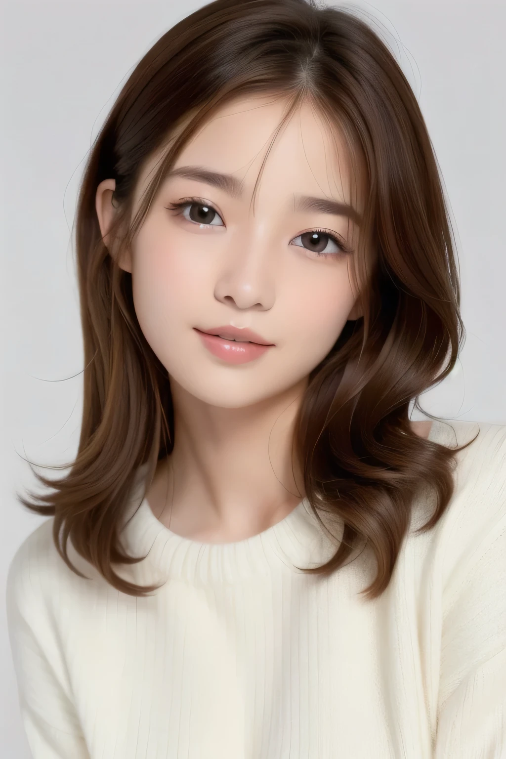 (((amount、Small breasts、Northern Europe、white、beautiful girl、Brown Hair、white Background、sweater、cute、young、True Face、Shiny Hair、whole body)))、Tabletop, Highest quality, shape, Very detailed, finely, High resolution, 8k wallpaper, Perfect dynamic composition, finelyて美しい目, Deco Out,blonde, chest, Natural color lip,white Background