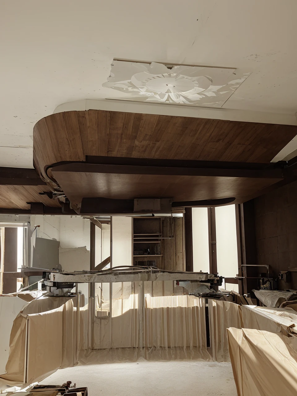 create decorative CNC ceiling based on the pictures , above mica ceiling with light went through, downlight+ spot light installed under ceiling