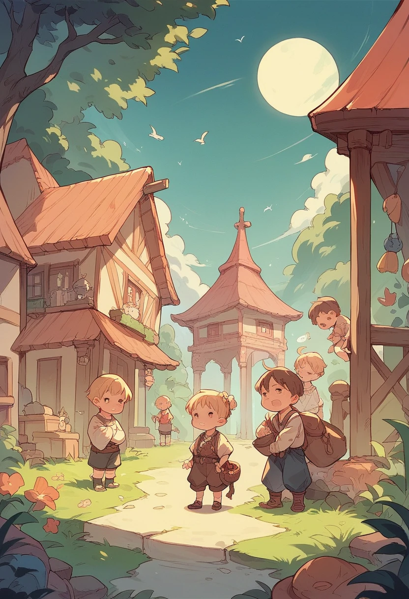 Children with animals in fantasy style