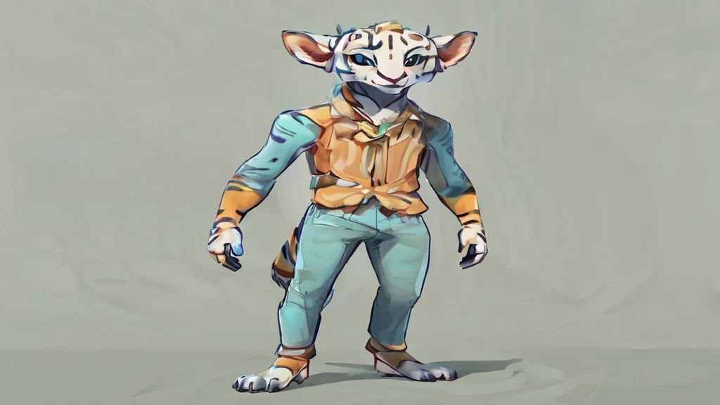 digital art comic style full body shot humanoid animal avatar which can be used for animated influencer-video-content, its role is to answer and explain to unspecific quetions