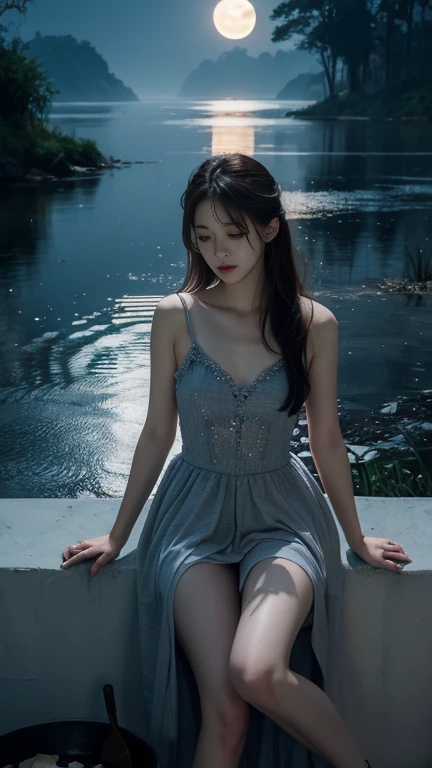 (masterpiece, best quality:1.2), 1 Girl, Solitary, Deep in Wonderland，Moonlight falls like water，Foggy Room，The heroine&#39;s figure is vaguely visible，Like a fairy in a painting，Slender sexy legs，Very beautiful legs，Leaking sexy legs，Large Breasts，美丽而又带着一丝mystery的色彩。Her face is beautiful and delicate，Like a finely carved jade，Showing extraordinary beauty。The eyebrows are so pretty，The waves in my eyes are like twinkling stars，Show the light of perseverance and wisdom。The bridge of the nose is straight，Cherry lip color，The slightly upturned corners of the mouth reveal confidence and calmness。Her face is chiseled，Skin like jade，Reveal healthy glow，Just like fairies, She never eats worldly fireworks。Her makeup is light and delicate，No excessive embellishment，But it is enough to show her temperament and charm。Light foundation highlights the translucence of the skin，A light eyebrow pencil outlines her perfect eyebrow shape，Eye makeup is eye shadow and eyeliner，Make her eyes brighter、Energetic。嘴唇涂上grace的口红，Add a touch of charm and sophistication。她的衣服grace别致，Clothes fluttering，As if the wind will blow it up at any time，Drifting away。既不失grace，She also showed her extraordinary ball skills。Swaying with her movements。Her hair was tied back casually.，Secure with a jade hairpin，A few strands of hair fluttering gently in the wind，Add a touch of softness。Her figure looms in the fairyland，宛如一道Large Breasts美丽的风景线，Attracted everyone&#39;s concern。She seems like a fairy in wonderland，Large Breasts美丽、grace、mystery、Full of power。