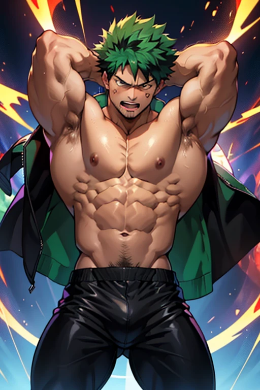 Midoriya from My Hero Academia as a hyper muscular brainwashed thug capturing Bakugo in a headlock and forcing his face against his armpit. In a villain's lair wearing black shiny rubber latex pants and open vests staring blankly ahead with vapid expression at a computer screen displaying a hypnotic spiral while they are being brainwashed. Repeating mantras over and over again to turn Bakugo into another brainwashed thrall and affirm he is nothing more than obedient tool to the villains like Midoriya has become. Hyper muscles. Hyper crotch bulge. Massive swollen crotch. Massive swollen pectorals. Thick glutes. Muscular thighs. Broad shoulders. Big traps. Massive biceps. Massive triceps. "Serve. Obey. Conform. Comply. Stare and let the hero die. You cannot think. Accept this fate. Become a thug. Assimilate. At villain's side and beck and call, a selfish brute, an evil thrall. That's all you are, with but one creed, to serve and satisfy your greed. To rob and steal and cheat in kind will feel so good to changing mind. All morals will be blown away as arrogance comes into play. And brute force will supplant the meek the more the dumb thugs crush the weak. No need to think. Just stare and obey. Grow bigger and dumber every day. The longer you watch, the weaker your brain. The deeper the thug will be engrained. There's nowhere to run. You can't get away. The villainous thug is here to stay. All For One, you must obey." IQ drain. hypnosis. Hypnotic trance. Hypnotized. Brainwashing. Entranced. Enthralled. Dumber and dumber. Programming. Subliminals. Conformity. Assimilation. Green hair. Dim eyes. Open mouth. Brainless. Mindless. Mental reprogramming. Nullified hyper swollen crotch bulge. Bara. Hairy arms. Hair chest. Thick stubble. Treasure trail. Armpit hair. Brute. Blank stare. Open mouth. Duh.