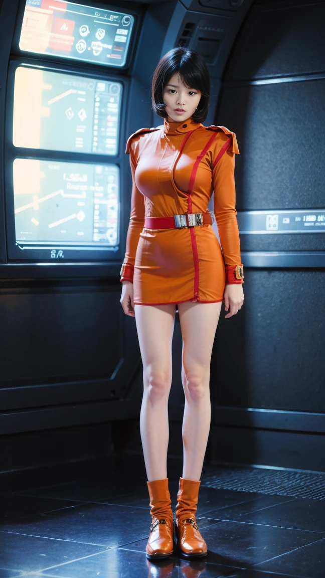 (8k、RAW Photos、Highest quality、masterpiece:1.2、Perfect Anatomy)、(Realistic、Realistic、Full body photo)、1 female、(((Large Breasts、Sulky look)))、Short Hair、Fa Yuili、Costumes、Being inside a spaceship