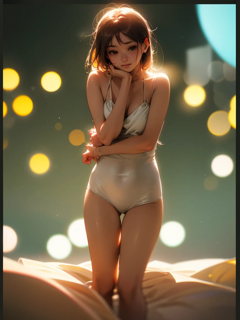 (Sumilux f1.4 50mm , low Latitude old color negative film , cross process , bokeh, flare, chromatic aberration , soft focus, (Shallow focus) , soft glow , Maximum aperture, High Key , Transparent depiction) , A girl with a rose blooming between her legs