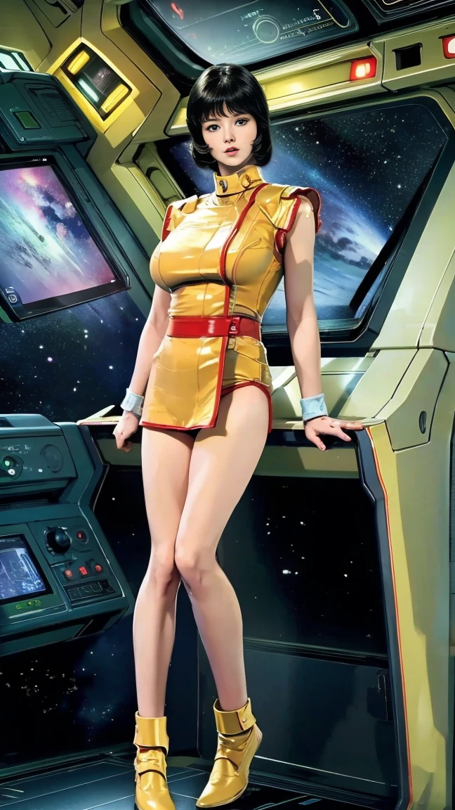 (8k、RAW Photos、Highest quality、masterpiece:1.2、Perfect Anatomy)、(Realistic、Realistic、Full body photo)、1 female、(((Large Breasts)))、Short Hair、Fa Yuili、Costumes、Being inside a spaceship